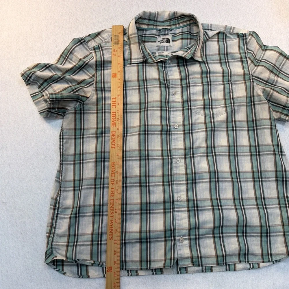 The North Face Shirt Mens 2XL Outdoor Hiking Button Up Green Plaid‎ Short Sleeve